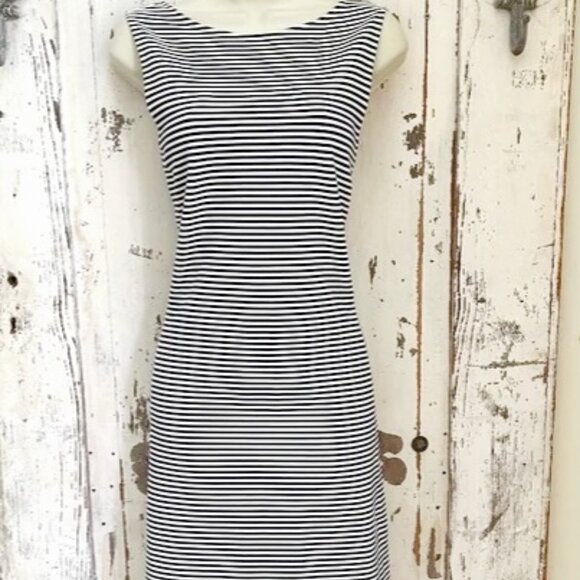 Theory Mivrill navy/ivory striped sleeveless shift dress sz P - Picture 1 of 10